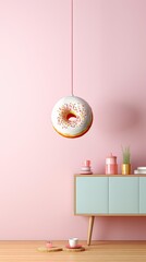 Artificial food decor, unusual chandelier, donut lamp, bright and unusual.