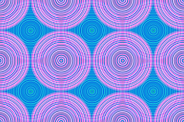 やや淡い青や紫の細い重なり合う多重の円のシームレス模様