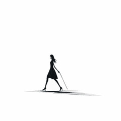 Illustration simple black and doodle of woman walking down the on white background.