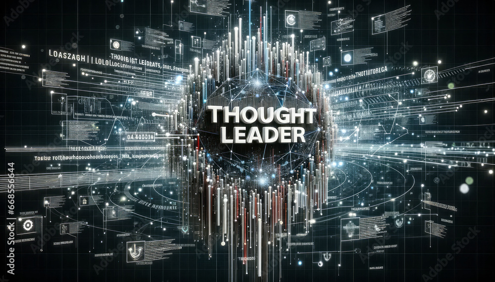 Aufkleber digital interface dynamics: central node emphasizing thought leader in the digital era