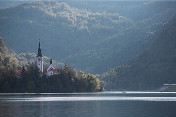 Famous alpine Bled lake (Blejsko jezero) in Slovenia