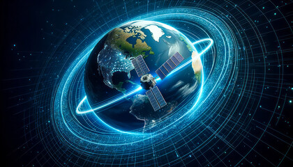 Orbiting Satellite: Circle Back Flashes on Digital Earth Trajectory