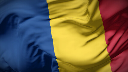 3d illustration flag of Romania. Close up waving flag of Romania.