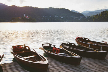 Famous alpine Bled lake (Blejsko jezero) in Slovenia