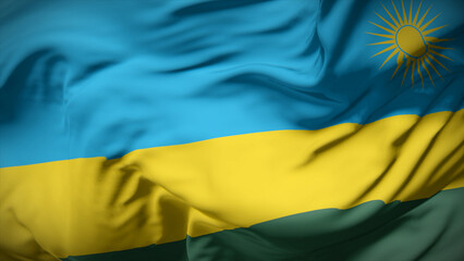 3d illustration flag of Rwanda. Close up waving flag of Rwanda.