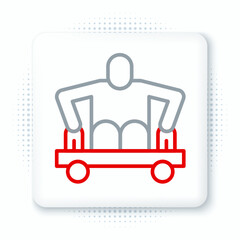 Line Man without legs sitting wheelchair icon isolated on white background. Disability concept. Guy with physical disabilities. Colorful outline concept. Vector