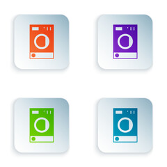 Color Washer icon isolated on white background. Washing machine icon. Clothes washer - laundry machine. Home appliance symbol. Set colorful icons in square buttons. Vector