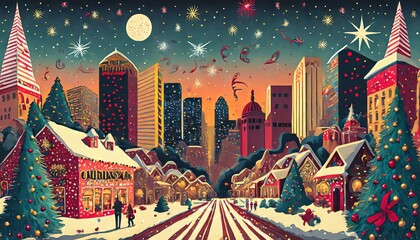 Christmas holiday season in NYC. colorful streets of new york - obrazy, fototapety, plakaty