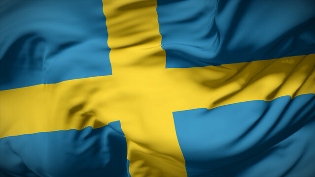 3d illustration flag of Sweden. Close up waving flag of Sweden.