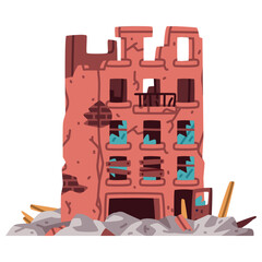 Destroyed Building after War or Earthquake Vector Illustration