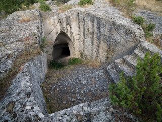 Fototapeta na wymiar Mythological water cisterns. Midas Monument ( Yazılıkaya ) ancient city. Phrygian valley. Historical heritage of Turkey. Eskisehir, Turkey 