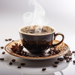 cup of hot black coffee with steam isolated