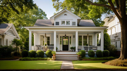 Southern home with inviting front porch and expensive kind. A typical American home. - Powered by Adobe
