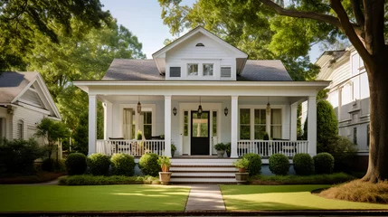 Fotobehang Southern home with inviting front porch and expensive kind. A typical American home. © leo_nik