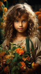 Naklejka premium Collage of different adorable children on background. People portrait illustration. Generative AI