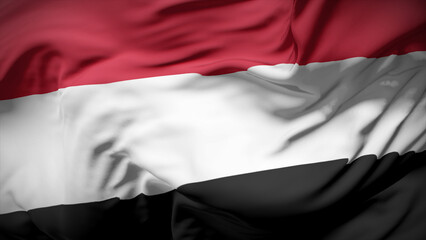 3d illustration flag of Yemen. Close up waving flag of Yemen.