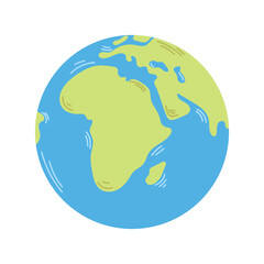 Vector earth globe in green and blue colors. Planet Earth in flat design. Ecology concept.