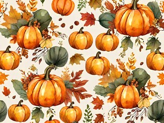 Autumn Harvest Thanksgiving card Watercolor style.
