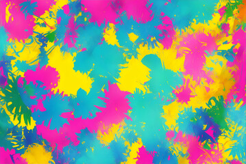 Color splash abstract background with tropical plants.