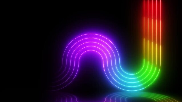 3D render, abstract colorful neon background with glowing lines in rainbow colors