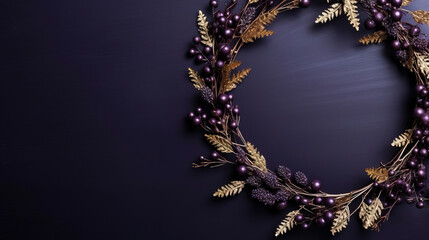 Naklejka premium minimalistic purple background with christmas wreath with empty copy space 