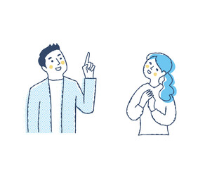 上の方を見ながら喜ぶ若いカップル