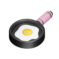 3d frying pan with pink handle cooking fried egg