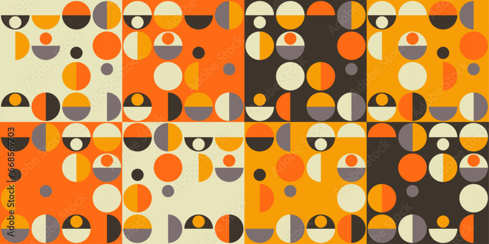 Poster Abstract mosaic of rounded semicircles. Pattern of roundness of parts. Geometric pattern of identical mosaic figures.