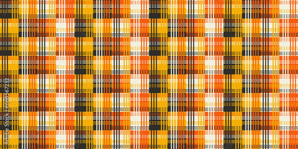 Poster tartan of orange and yellow colors. a pattern of cubes, alternating and with lines, creating a fabri