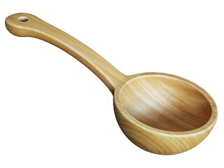 Wooden ladle retro style, kitchen spoon 3d rendering