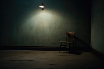 A dimly lit room with a lone chair, emanating feelings of emptiness