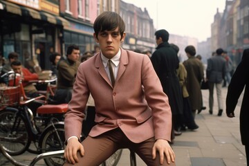 1960s mod man in the swinging city. - obrazy, fototapety, plakaty