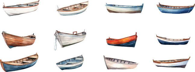 Set of watercolor boats on white background. - obrazy, fototapety, plakaty