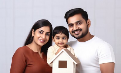 joyful indian family with dream house 3d model