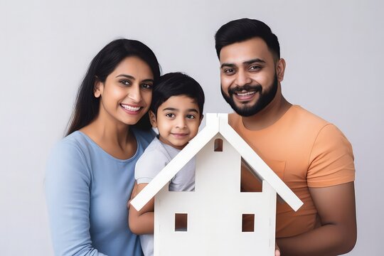 happy indian family buying or renting dream home