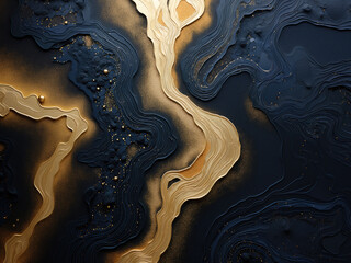 Golden Rivulets Amidst Deep Blue Abyss. A Mesmerizing Dance of Color and Texture