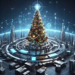 A  Christmas tree in high-tech style, AI generated image