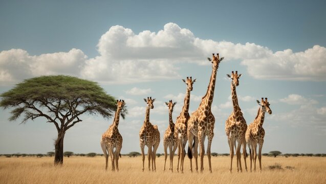 giraffe in the savannah by Generative AI