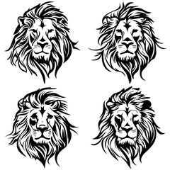 lion, head, vector, animal, tattoo, tiger, wild, cartoon, illustration, cat, mascot, face, mammal, symbol, dog, silhouette, wolf, wildlife, nature, tribal, black, art, animals, power, predator