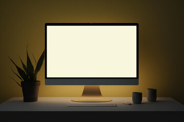 Computer with blank screen on the table. computer mockup