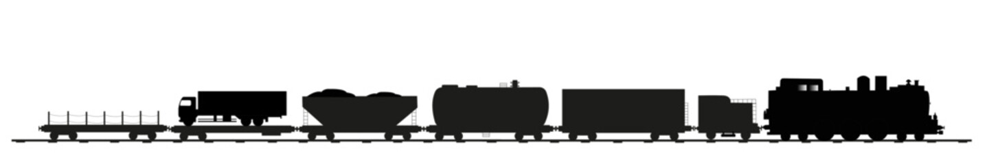 Silhouette d'une locomotive à vapeur et de wagons de marchandises