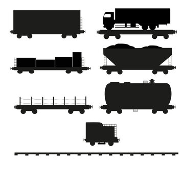 Silhouette de diff&eacute;rents wagons de marchandises
