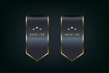 Two High class of luxury Black and Gold Ribbons Vector illustration on dark isolated background used for banner, label, sticker concept