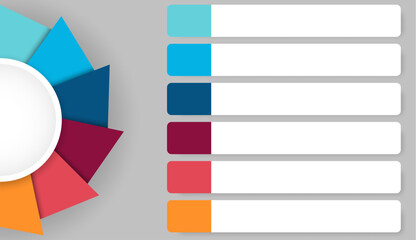 Half circle chart infographic Shows business information divided into 6 colorful sections. 6 characteristics concept, vector illustration