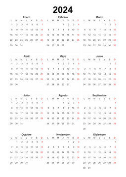 calendar spanish 2024, simple design element for organizers, planners, diary, agenda