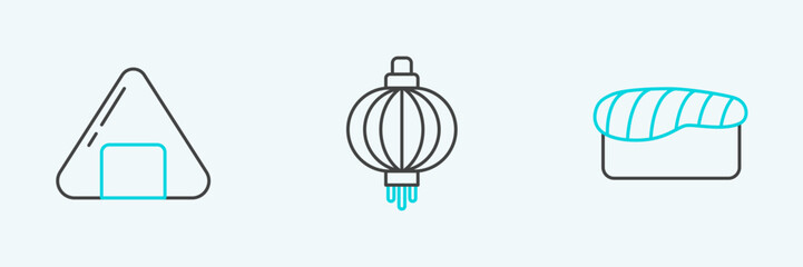 Set line Sushi, and Japanese paper lantern icon. Vector