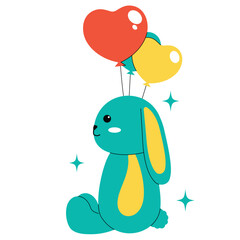 Green Bunny Holding Balloons