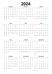 calendar english 2024, simple design element for organizers, planners, diary, agenda