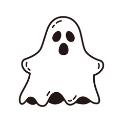 Vector drawing of a ghost with a black outline and the word ghost on it