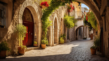 Medieval arched street in the old town of Rhodes